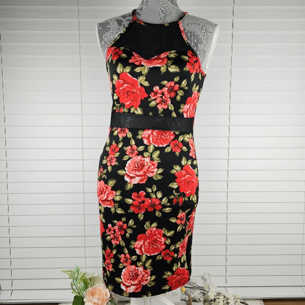 Hello Miss Floral Dress with Netting Cutouts